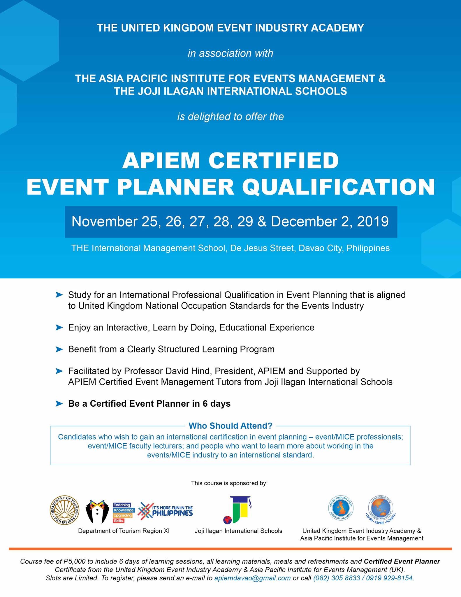 The APIEM Certified Event Planner Qualification is Offered in the